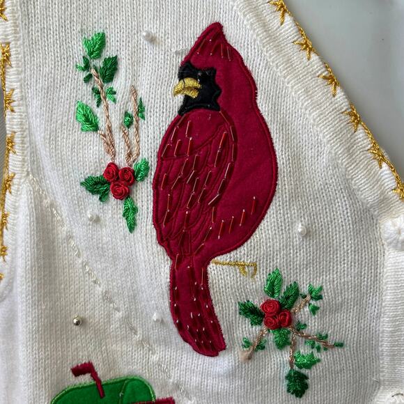 VINTAGE 90s Sarah Bentley Christmas Cardinal Ugly Christmas Sweater Vest Size L - Picture 3 of 5